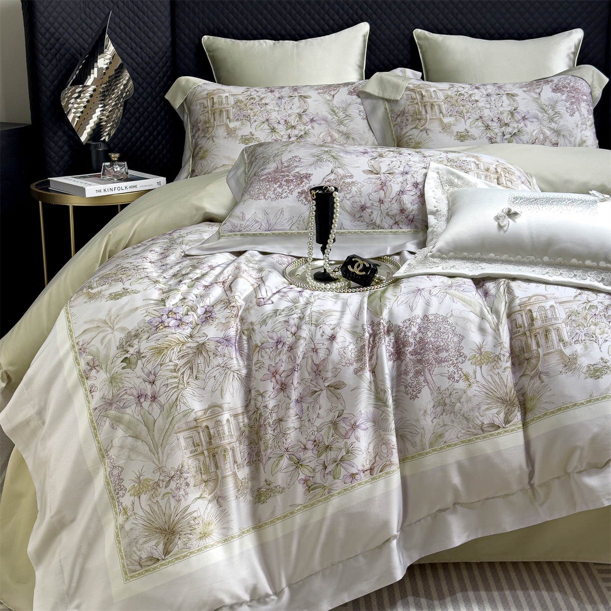 91家纺网 家纺一手货源 找家纺 岚司羽 2026春夏新款天丝棉大版数码印花四件套 秘密花园