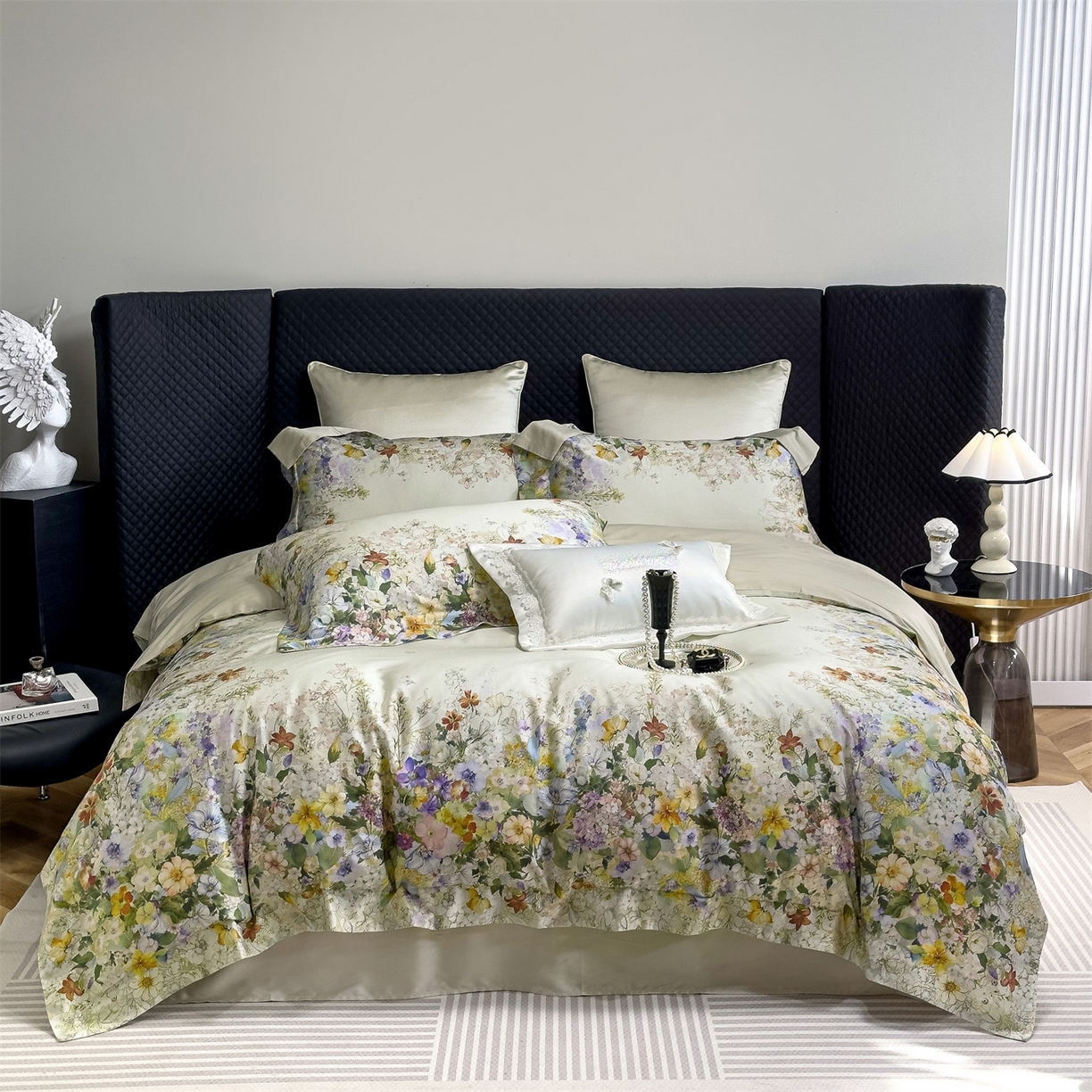 91家纺网 家纺一手货源 找家纺 岚司羽 2026春夏新款天丝棉大版数码印花四件套 花庭梦境