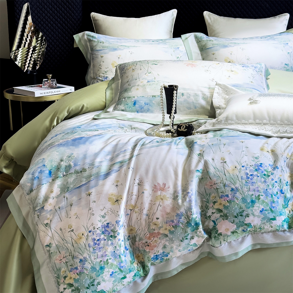 91家纺网 家纺一手货源 找家纺 岚司羽 2026春夏新款天丝棉大版数码印花四件套 山水涧