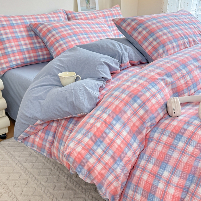 91家纺网 家纺一手货源 找家纺 佑佳家纺 2026新款全棉色织单被套全棉被套单件 嘟嘟柚红