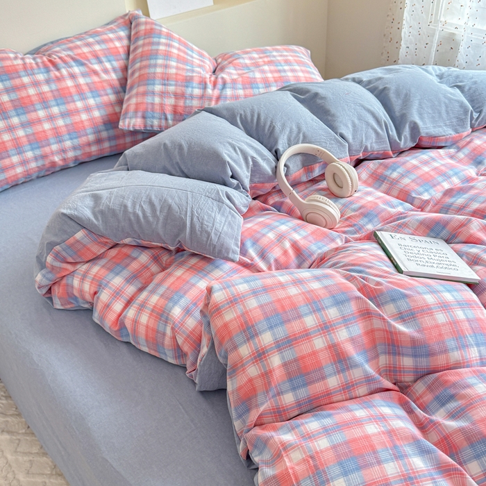 91家纺网 家纺一手货源 找家纺 佑佳家纺 2026新款全棉色织单被套全棉被套单件 嘟嘟柚红