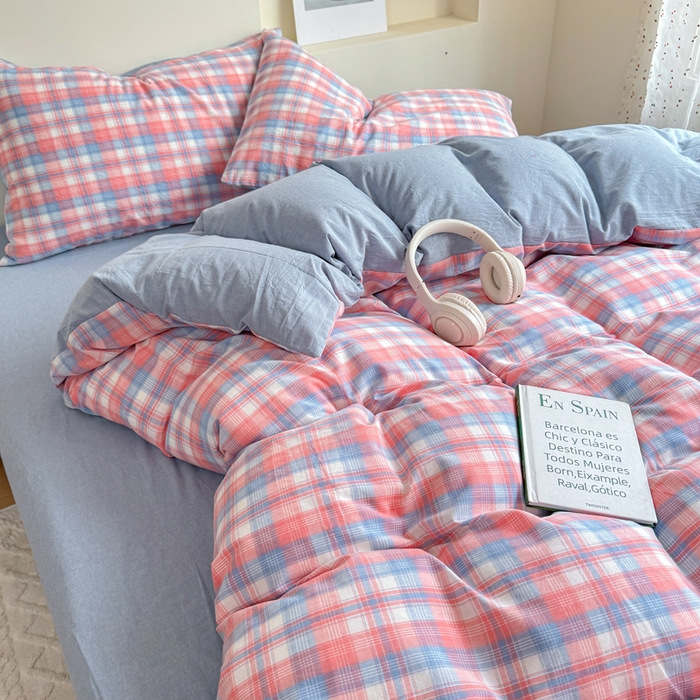 91家纺网 家纺一手货源 找家纺 佑佳家纺 2026新款全棉色织单被套全棉被套单件 嘟嘟柚红