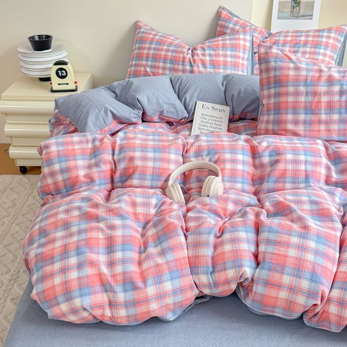 91家纺网 家纺一手货源 找家纺 佑佳家纺 2026新款全棉色织单被套全棉被套单件 嘟嘟柚红