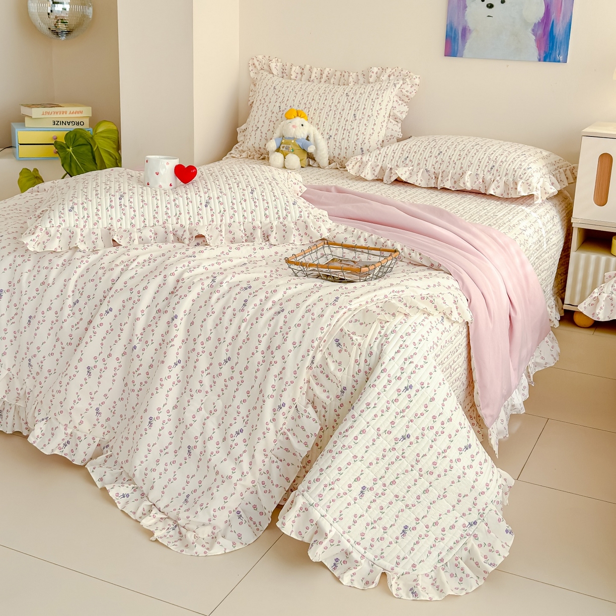 91家纺网 家纺一手货源 找家纺 归属 2026春夏新款古法仿棉床盖夏被四件套夏凉被空调被系列 萝蔓花儿