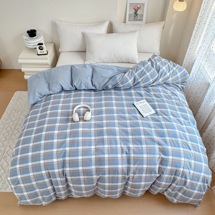 佑佳家纺 2026新款全棉色织单被套全棉被套单件 简兮-蓝
