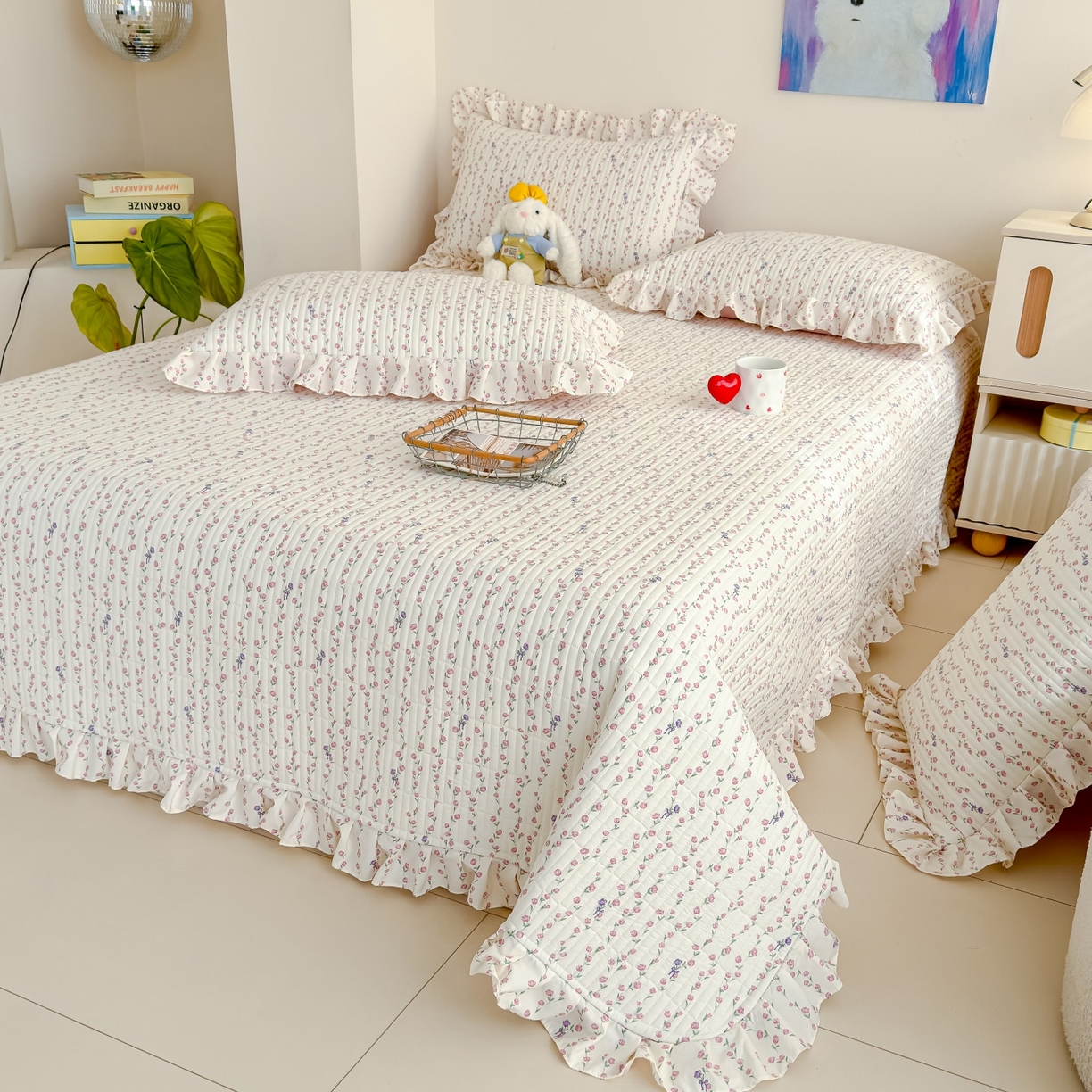 91家纺网 家纺一手货源 找家纺 归属 2026春夏新款古法仿棉床盖夏被四件套夏凉被空调被系列 萝蔓花儿