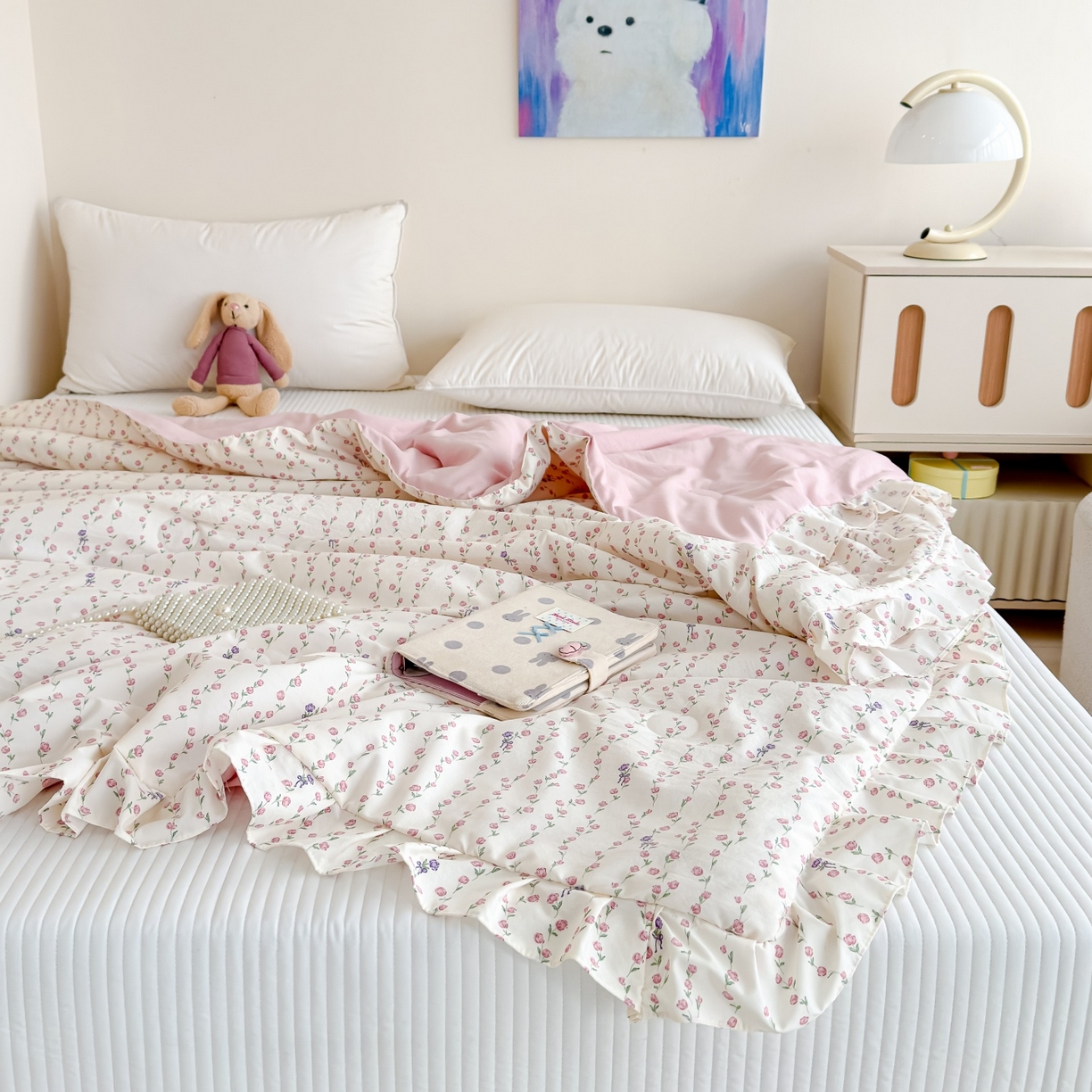 91家纺网 家纺一手货源 找家纺 归属 2026春夏新款古法仿棉床盖夏被四件套夏凉被空调被系列 萝蔓花儿