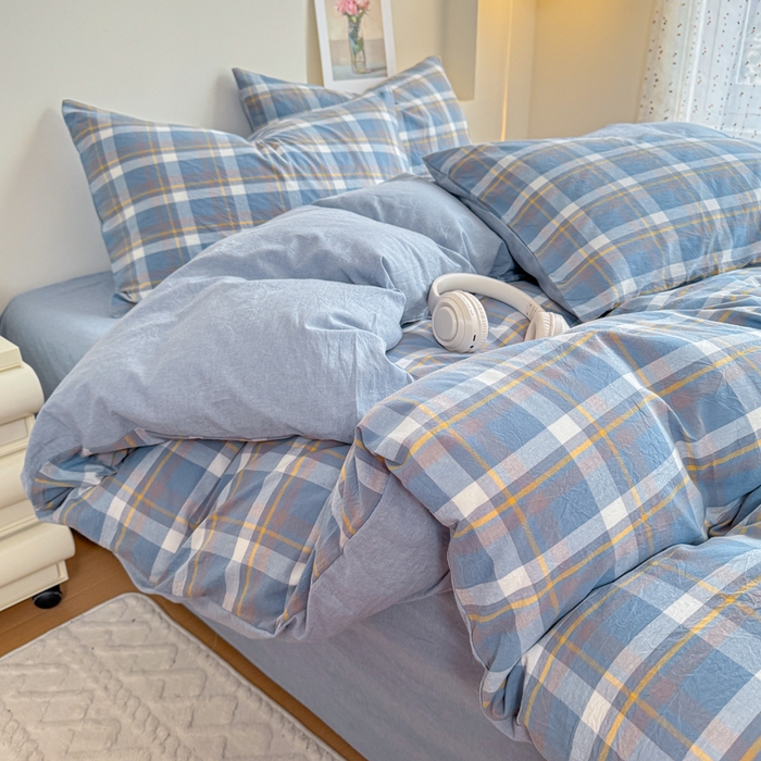 91家纺网 家纺一手货源 找家纺 佑佳家纺 2026新款全棉色织单被套全棉被套单件 简兮-蓝