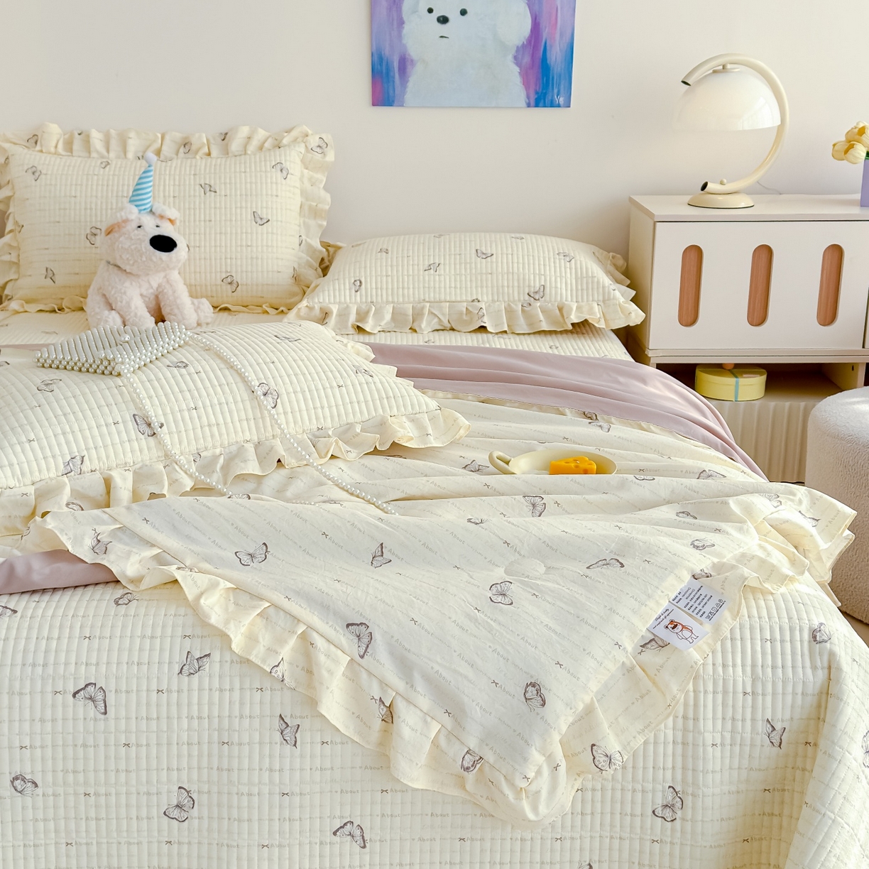 91家纺网 家纺一手货源 找家纺 归属 2026春夏新款古法仿棉床盖夏被四件套夏凉被空调被系列 漫花蝶舞