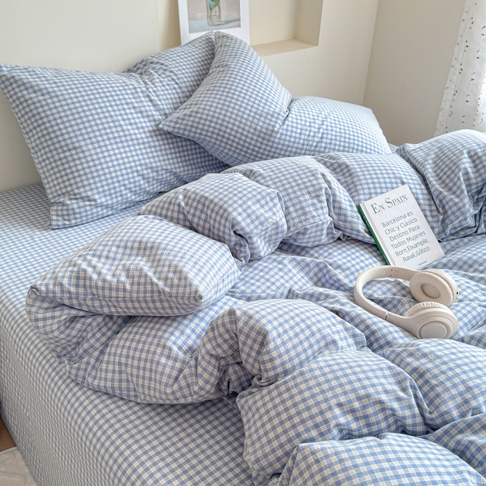 91家纺网 家纺一手货源 找家纺 佑佳家纺 2026新款全棉色织单被套全棉被套单件 蓝小格
