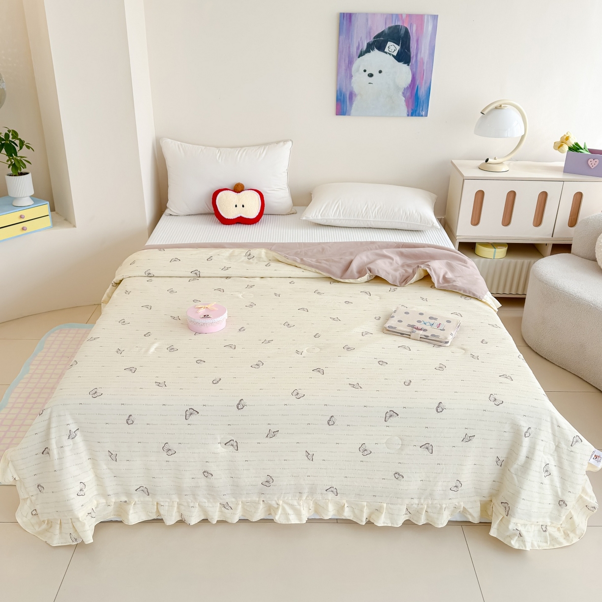 91家纺网 家纺一手货源 找家纺 归属 2026春夏新款古法仿棉床盖夏被四件套夏凉被空调被系列 漫花蝶舞