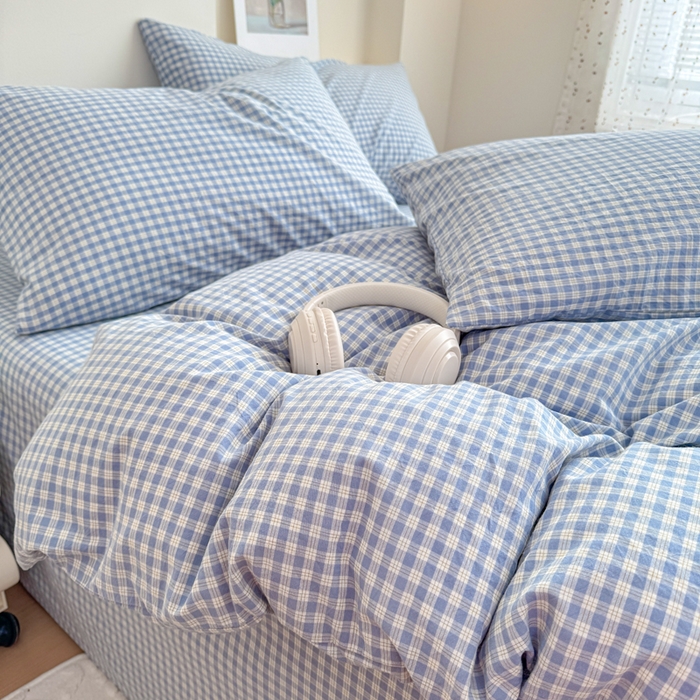 91家纺网 家纺一手货源 找家纺 佑佳家纺 2026新款全棉色织单被套全棉被套单件 蓝小格