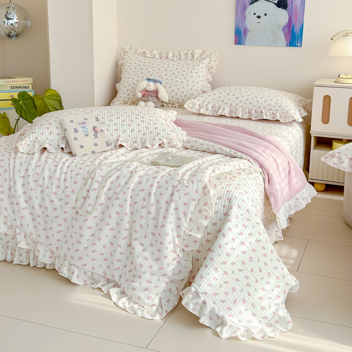 91家纺网 家纺一手货源 找家纺 归属 2026春夏新款古法仿棉床盖夏被四件套夏凉被空调被系列 玫瑰之约