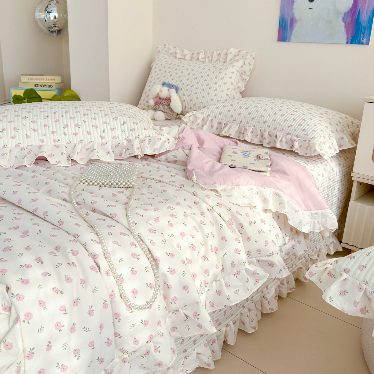 91家纺网 家纺一手货源 找家纺 归属 2026春夏新款古法仿棉床盖夏被四件套夏凉被空调被系列 玫瑰之约