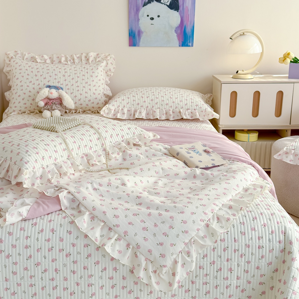 91家纺网 家纺一手货源 找家纺 归属 2026春夏新款古法仿棉床盖夏被四件套夏凉被空调被系列 玫瑰之约