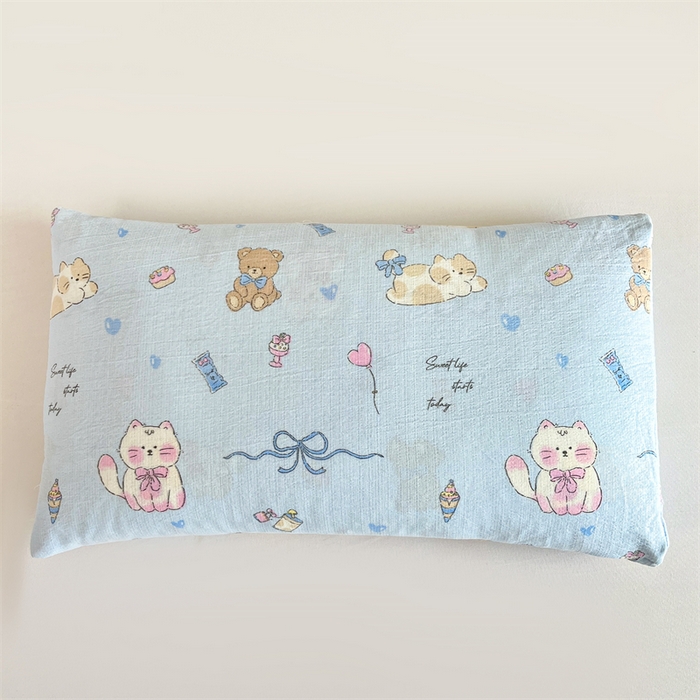 小桃姐家纺 2025新款卡通荞麦单边荞麦枕儿童学生可拆洗枕头枕芯 小猫时光-蓝