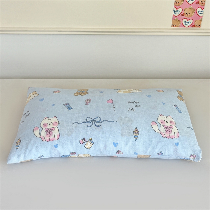 91家纺网 家纺一手货源 找家纺 小桃姐家纺 2025新款卡通荞麦单边荞麦枕儿童学生可拆洗枕头枕芯 小猫时光-蓝
