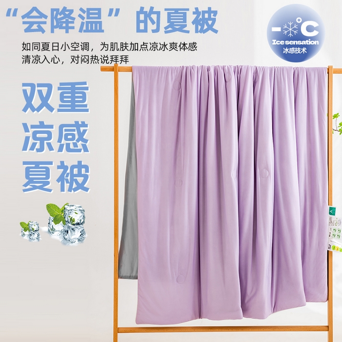迪梵家纺 2026新款A类云母凉感丝冰淇淋夏被天丝凉感夏被夏凉被空调被 丁香紫+灰