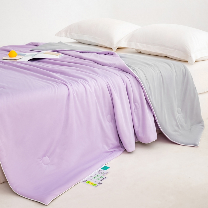 91家纺网 家纺一手货源 找家纺 迪梵家纺 2026新款A类云母凉感丝冰淇淋夏被天丝凉感夏被夏凉被空调被 丁香紫+灰