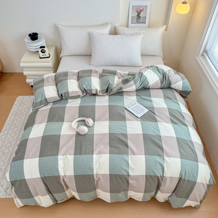 佑佳家纺 2026新款全棉色织单被套全棉被套单件 绿大格