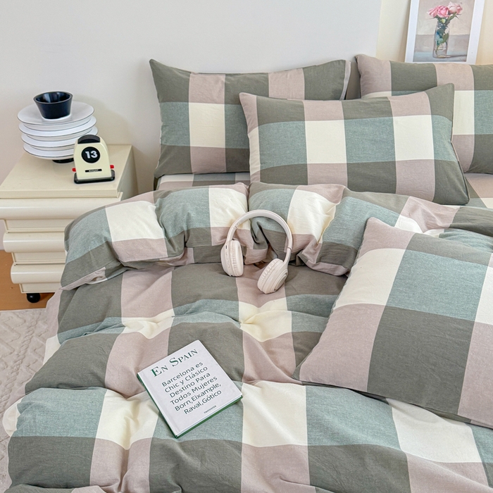 91家纺网 家纺一手货源 找家纺 佑佳家纺 2026新款全棉色织单被套全棉被套单件 绿大格