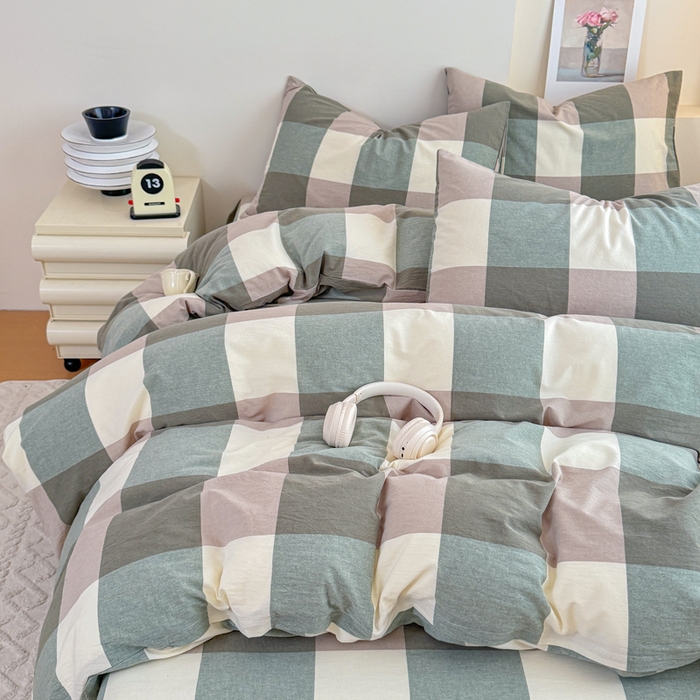 91家纺网 家纺一手货源 找家纺 佑佳家纺 2026新款全棉色织单被套全棉被套单件 绿大格