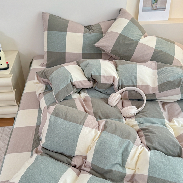 91家纺网 家纺一手货源 找家纺 佑佳家纺 2026新款全棉色织单被套全棉被套单件 绿大格