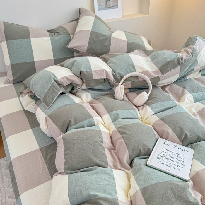 91家纺网 家纺一手货源 找家纺 佑佳家纺 2026新款全棉色织单被套全棉被套单件 绿大格