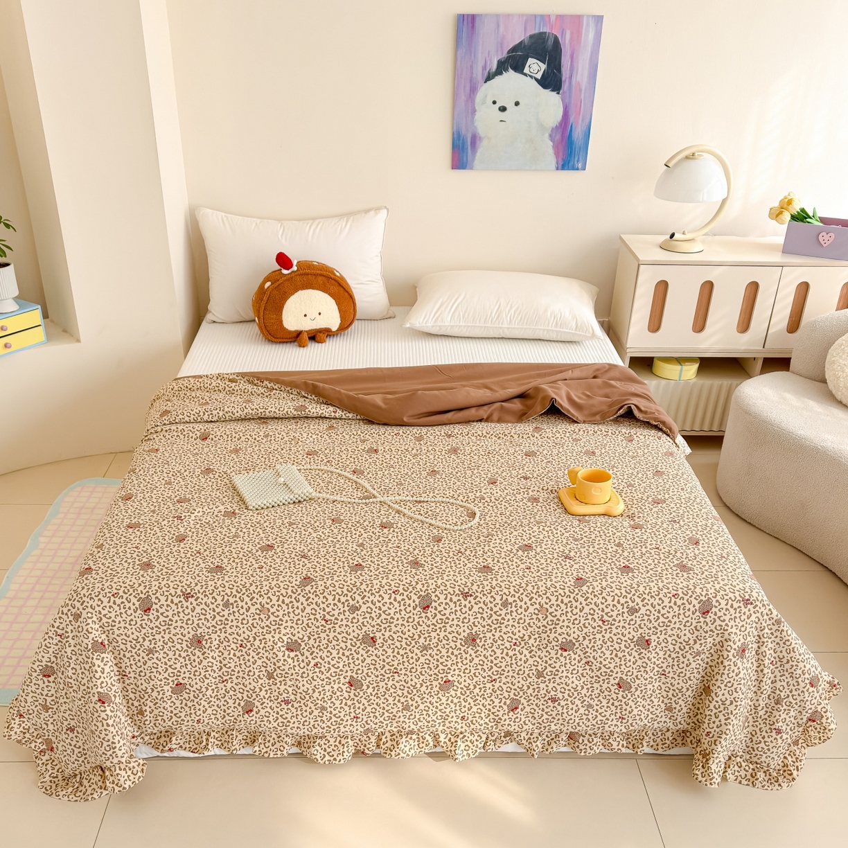 91家纺网 家纺一手货源 找家纺 归属 2026春夏新款古法仿棉床盖夏被四件套夏凉被空调被系列 奶酷豹纹