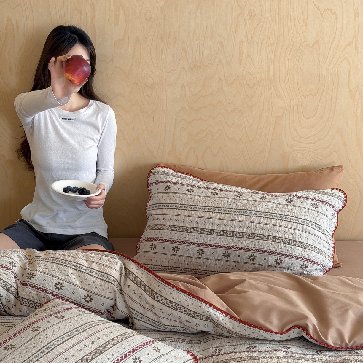 91家纺网 家纺一手货源 找家纺 觅糖家纺 2026觅糖新品色织提花三角针费尔岛5色 费尔岛飘雪