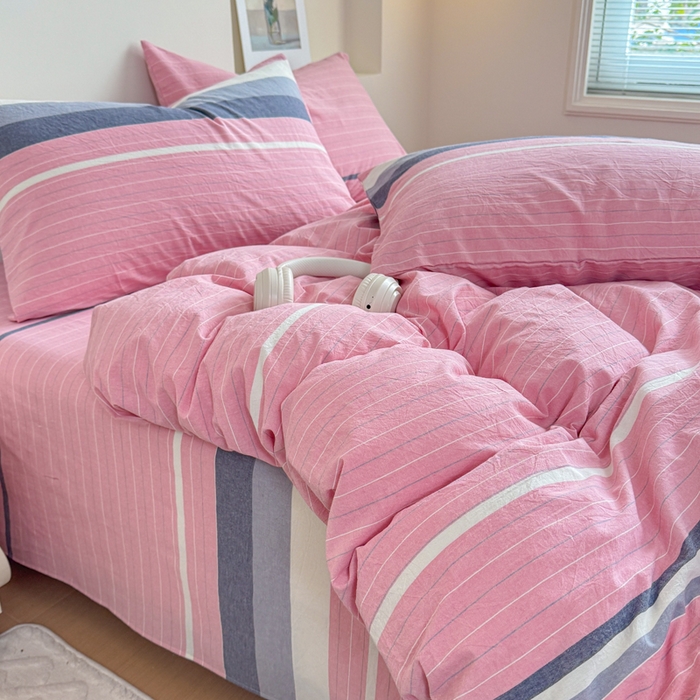 91家纺网 家纺一手货源 找家纺 佑佳家纺 2026新款全棉色织单被套全棉被套单件 马里奥-粉