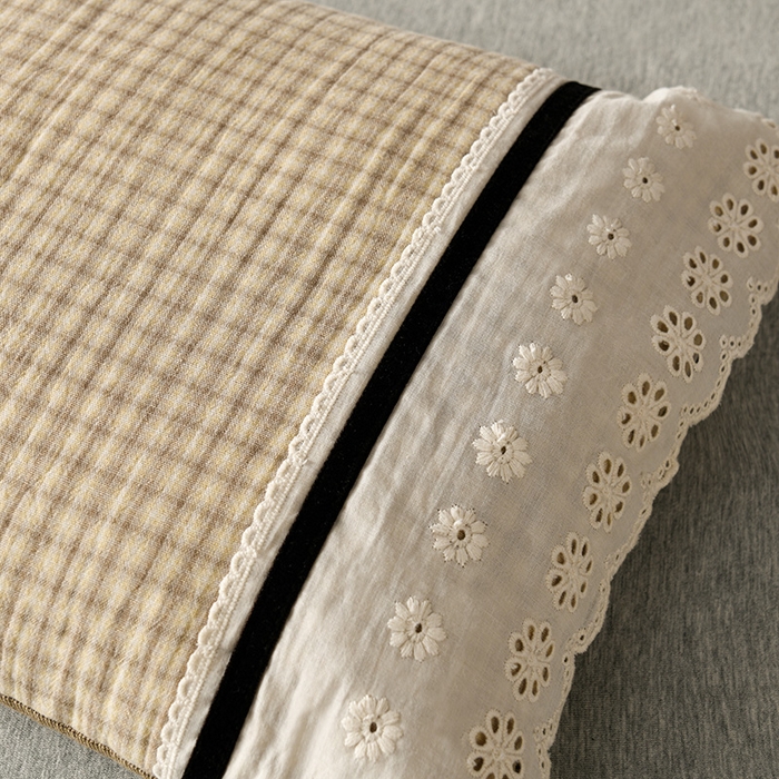 91家纺网 家纺一手货源 找家纺 小桃姐家纺 2025新款花边全棉纯棉双层纱荞麦枕枕芯枕头 黄小格