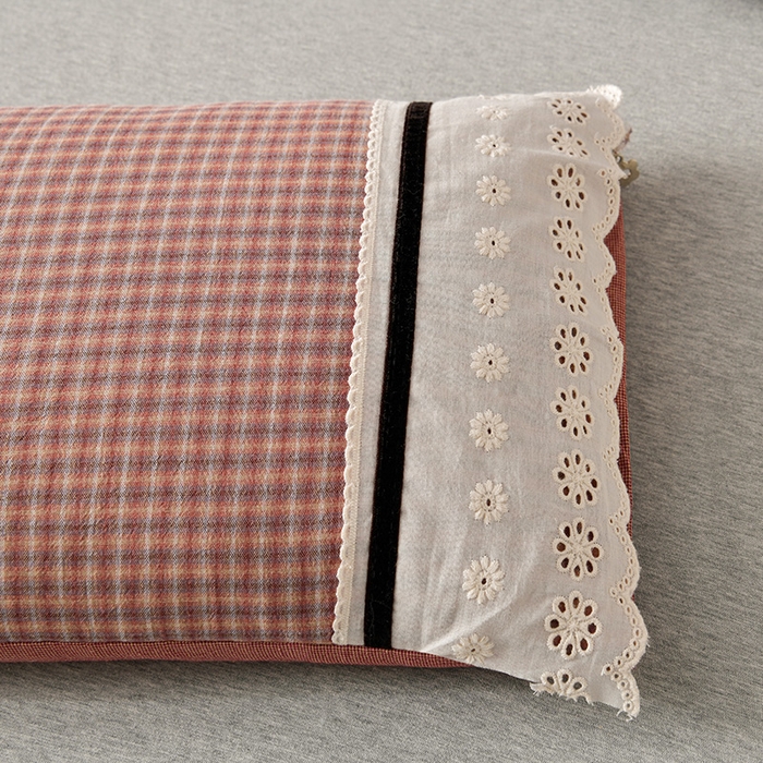 91家纺网 家纺一手货源 找家纺 小桃姐家纺 2025新款花边全棉纯棉双层纱荞麦枕枕芯枕头 红小格