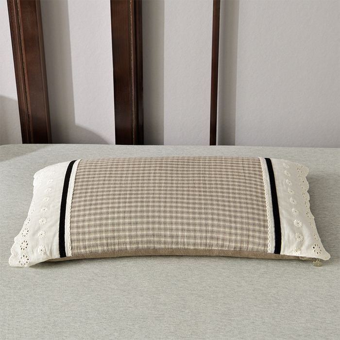 91家纺网 家纺一手货源 找家纺 小桃姐家纺 2025新款花边全棉纯棉双层纱荞麦枕枕芯枕头 绿小格