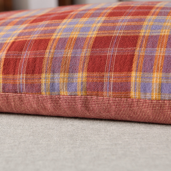 91家纺网 家纺一手货源 找家纺 小桃姐家纺 2025新款花边全棉纯棉双层纱荞麦枕枕芯枕头 红大格