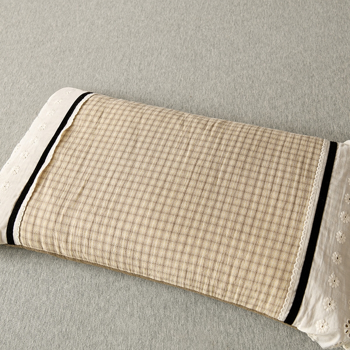 91家纺网 家纺一手货源 找家纺 小桃姐家纺 2025新款花边全棉纯棉双层纱荞麦枕枕芯枕头 黄小格