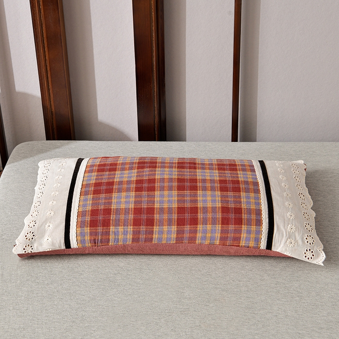 91家纺网 家纺一手货源 找家纺 小桃姐家纺 2025新款花边全棉纯棉双层纱荞麦枕枕芯枕头 红大格