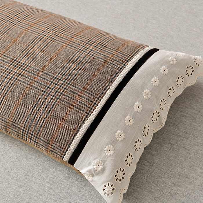 91家纺网 家纺一手货源 找家纺 小桃姐家纺 2025新款花边全棉纯棉双层纱荞麦枕枕芯枕头 咖小格