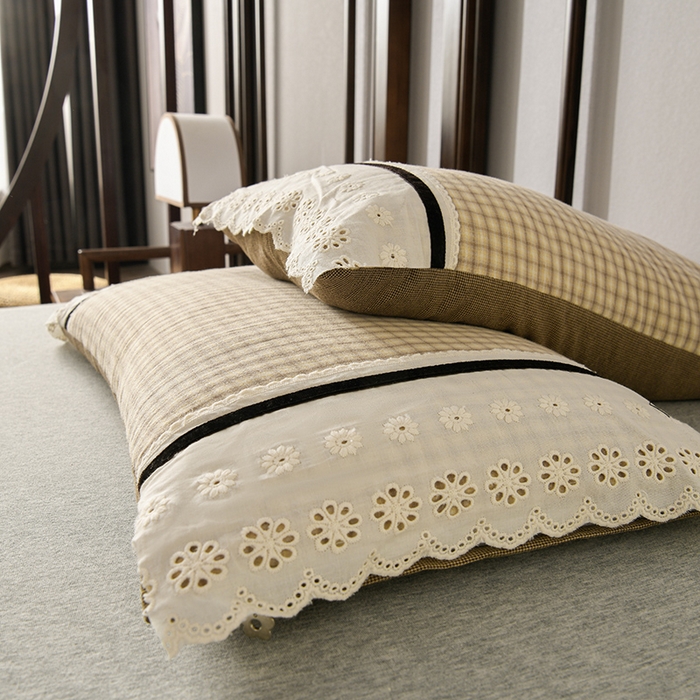 91家纺网 家纺一手货源 找家纺 小桃姐家纺 2025新款花边全棉纯棉双层纱荞麦枕枕芯枕头 黄小格