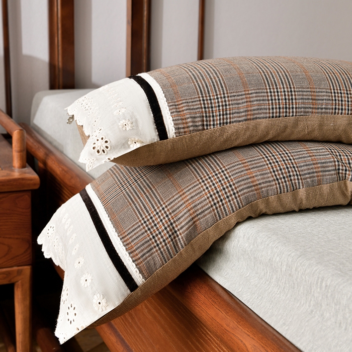 91家纺网 家纺一手货源 找家纺 小桃姐家纺 2025新款花边全棉纯棉双层纱荞麦枕枕芯枕头 咖小格