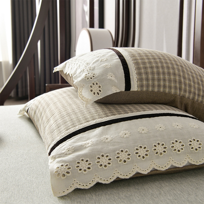 91家纺网 家纺一手货源 找家纺 小桃姐家纺 2025新款花边全棉纯棉双层纱荞麦枕枕芯枕头 绿小格