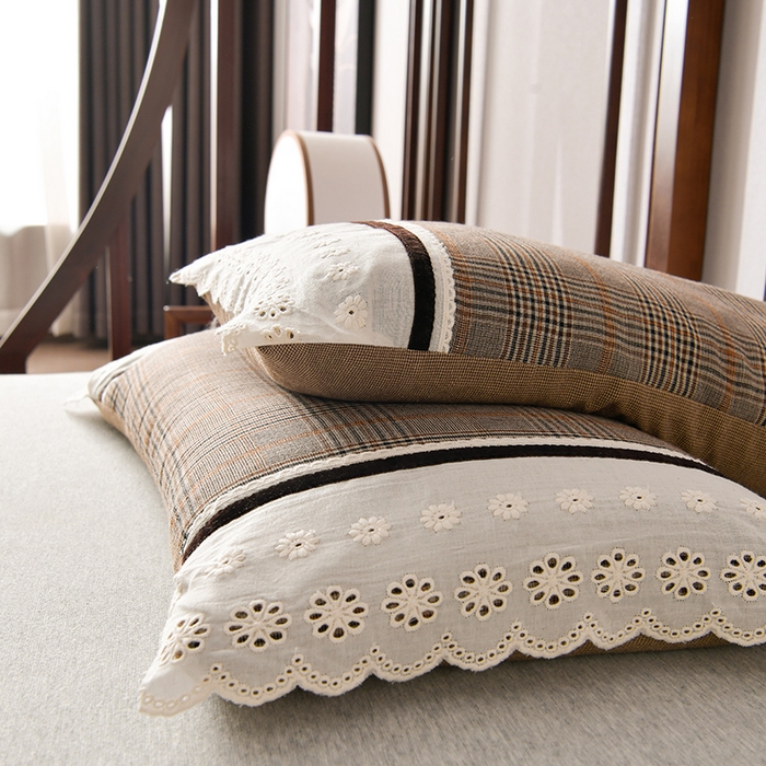 91家纺网 家纺一手货源 找家纺 小桃姐家纺 2025新款花边全棉纯棉双层纱荞麦枕枕芯枕头 咖小格