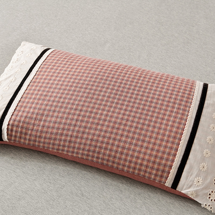 91家纺网 家纺一手货源 找家纺 小桃姐家纺 2025新款花边全棉纯棉双层纱荞麦枕枕芯枕头 红小格