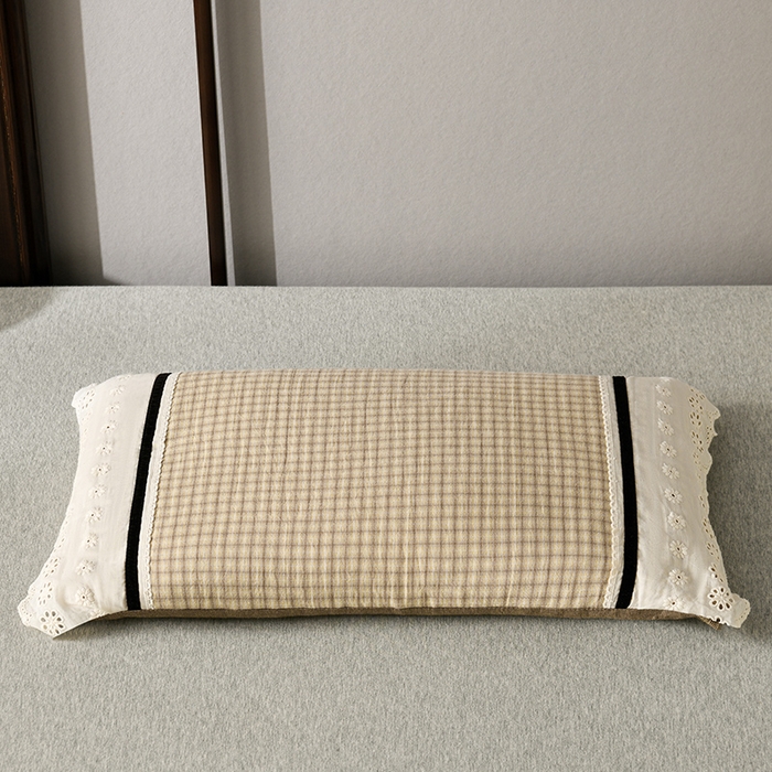 91家纺网 家纺一手货源 找家纺 小桃姐家纺 2025新款花边全棉纯棉双层纱荞麦枕枕芯枕头 黄小格