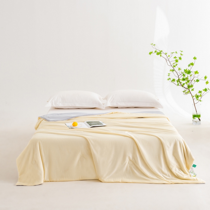 91家纺网 家纺一手货源 找家纺 迪梵家纺 2026新款A类云母凉感丝冰淇淋夏被天丝凉感夏被夏凉被空调被 柠檬黄+灰