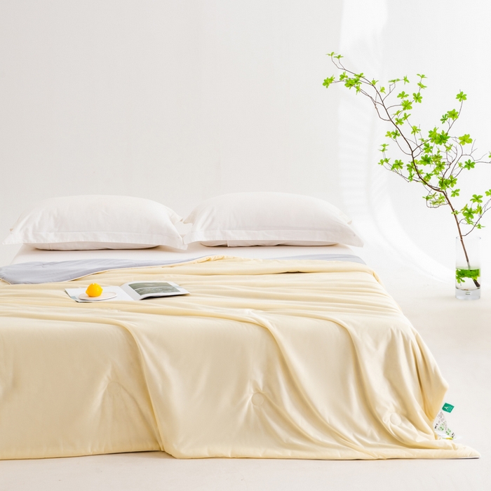 91家纺网 家纺一手货源 找家纺 迪梵家纺 2026新款A类云母凉感丝冰淇淋夏被天丝凉感夏被夏凉被空调被 柠檬黄+灰