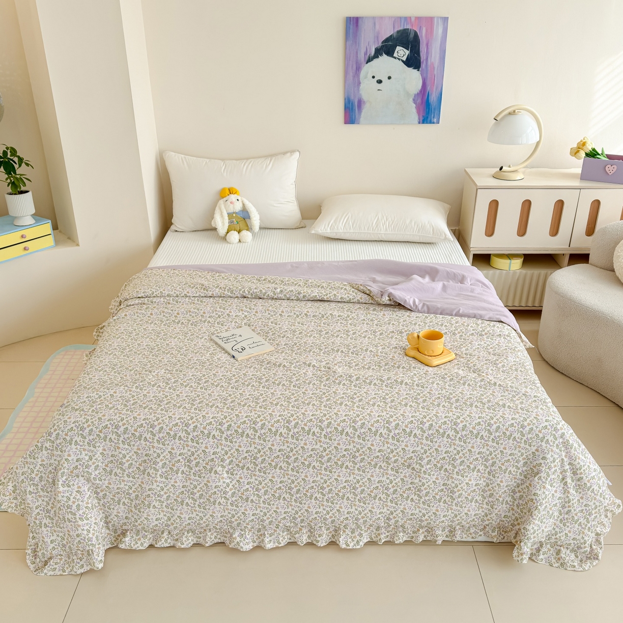 91家纺网 家纺一手货源 找家纺 归属 2026春夏新款古法仿棉床盖夏被四件套夏凉被空调被系列 青萝漫影