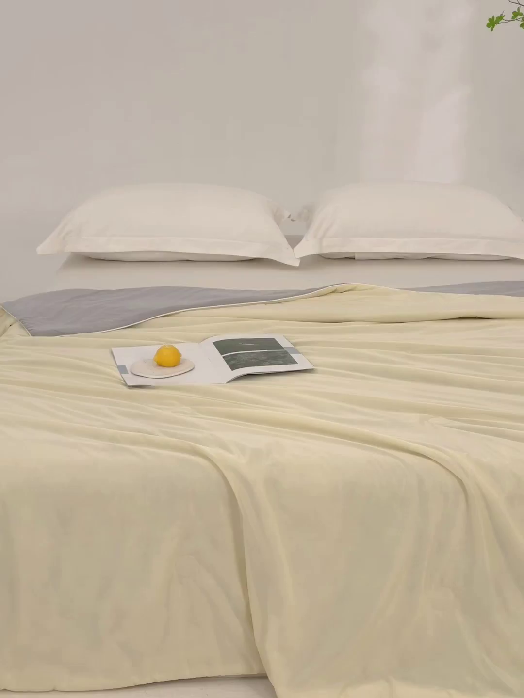 91家纺网 家纺一手货源 找家纺 迪梵家纺 2026新款A类云母凉感丝冰淇淋夏被天丝凉感夏被夏凉被空调被 柠檬黄+灰