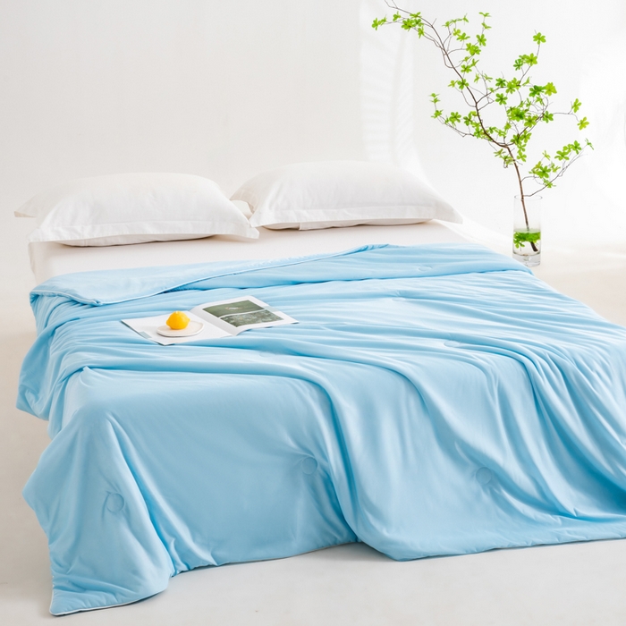 91家纺网 家纺一手货源 找家纺 迪梵家纺 2026新款A类云母凉感丝冰淇淋夏被天丝凉感夏被夏凉被空调被 月光蓝