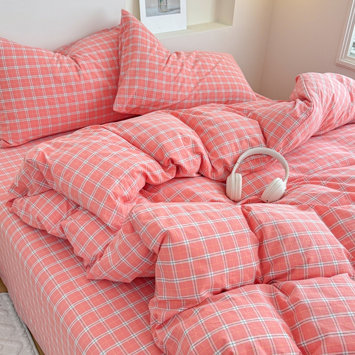 91家纺网 家纺一手货源 找家纺 佑佳家纺 2026新款全棉色织单被套全棉被套单件 羽梦-粉